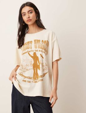 X Lainey Wilson - T-shirt oversize style cow-boy - Écru-Neutre S