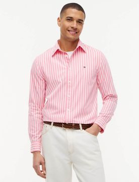 Flex - Gestreiftes Regular-Fit-Hemd aus Popeline in Rosa-Bunt Rosa L