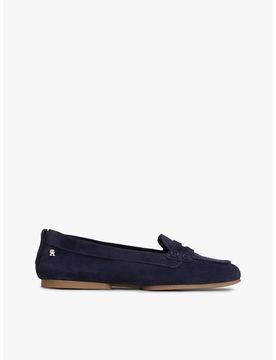 Flexible Loafer-Ballerinas aus Wildleder in Dunkelblau mit TH-Monogramm Blau 36