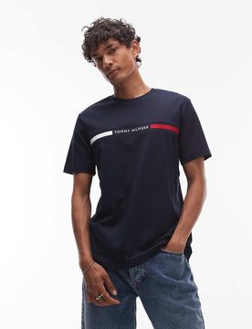 Marineblaues T-Shirt mit Logo auf der Brust Marineblau M