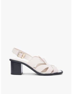 Sandales en cuir à talon carré et écusson - Beige-Neutral 40