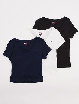 Er-Pack T-Shirts in Schwarz/Marineblau/Weiß mit V-Ausschnitt Marineblau S