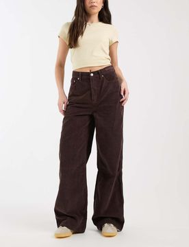 Claire - Weite Cordhose in Schokobraun mit hohem Bund-Brown Brown W29 L32