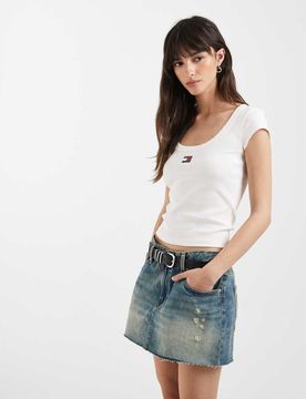 Mini-jupe en jean - Bleu moyen délavé XS