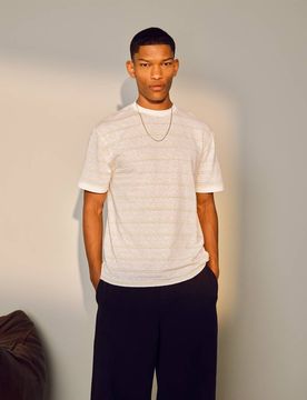 Classic-Fit-T-Shirt in Ecru meliert mit Streifen-Bunt Bunt L