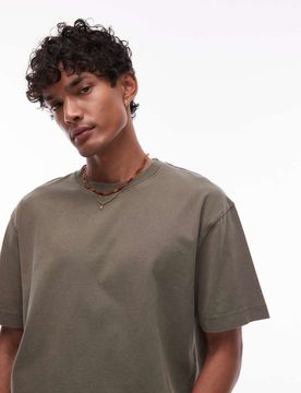 Relaxed-Fit-T-Shirt in verwaschenem Khaki-Grün Grün S