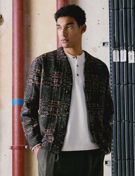 Strukturierte, karierte Strickjacke aus Wollmix in Braun-Brown Brown M