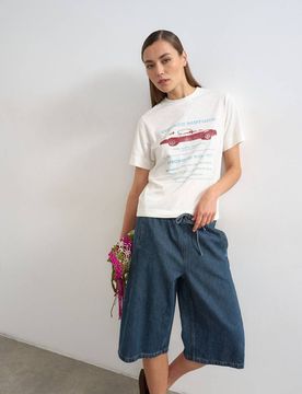 T-shirt à imprimé moto vintage - Blanc L