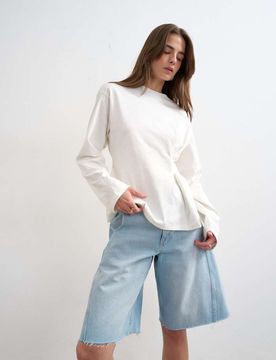 T-shirt à manches longues et pince à la taille - Ivoire-Blanc S