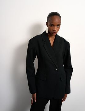 Taillierter Blazer in Schwarz mit Schulterpolstern Schwarz 42