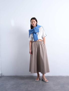 Weiter Midirock in Beige-Brown Brown 42