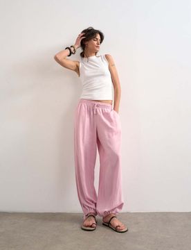 Ballonhose aus Leinen in Rosa mit elastischem Bund Rosa 44