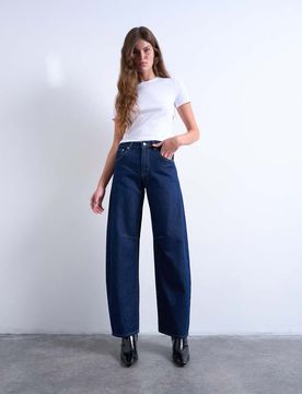 Barrel-Jeans in indigoblauer Rinse-Waschung mit hohem Bund Blau W28 L32