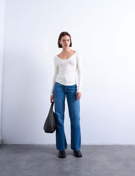 Bootcut-Jeans in Mittelblau mit mittelhohem Bund Blau W34 L32