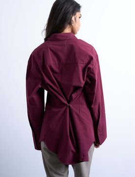 Chemise oversize en popeline avec taille cintrée - Bordeaux-Rouge S