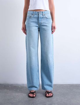 Ember - Jean droit délavé à taille basse-Bleu W28 L32