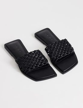 Eve - Flache, gewebte Sandalen in Schwarz Schwarz 41