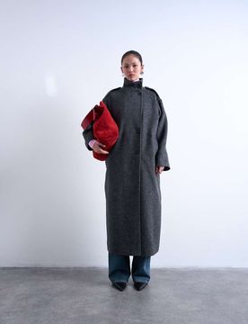 Formeller, langer Car Coat in Grau mit Stehkragen und Longline-Schnitt Grau XS