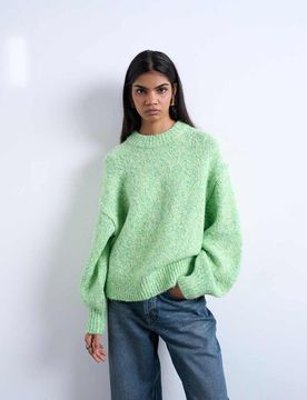 Flauschiger Strickpullover aus gezwirntem Garn in Grün Grün XS