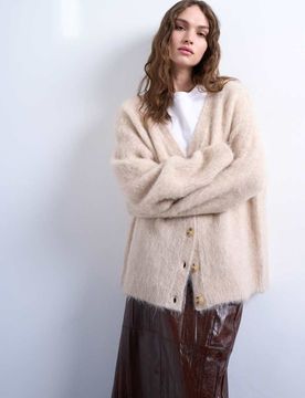 Gilet de qualité supérieure en maille d'alpaga - Beige-Neutre M