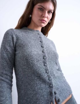 Gilet en maille avec boutons recouverts - Gris XS
