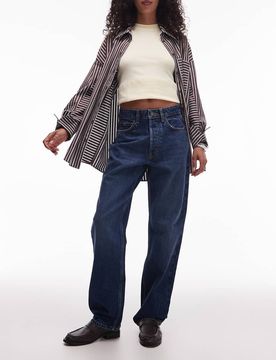Kort - Straight Jeans in kräftigem Blau mit hohem Bund Blau W24 L32
