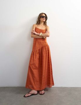 Langes Sommerkleid zum Hineinschlüpfen in Orange Orange 32