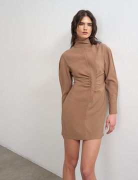 Minikleid aus Cupro in Schokobraun mit Stehkragen-Brown Brown 32