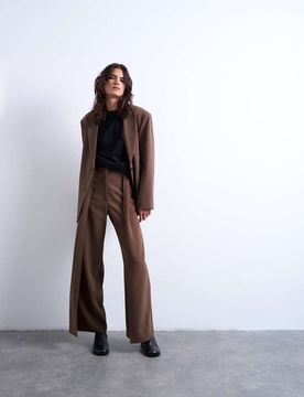 Pantalon volumineux d'ensemble à pinces - Champignon-Vert 40