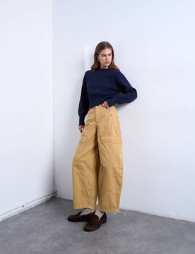 Pantalon cargo bouffant à zip et poches - Camel-Neutre 36