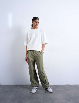 Pantalon cargo en tissu ripstop avec ourlet à cordon de serrage - Kaki-Vert 40