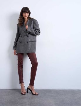 Pantalon cigarette ajusté en similicuir - Bordeaux-Rouge 40