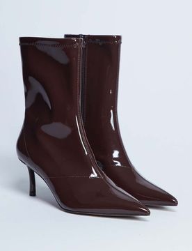 Pippa - Spitze, elastische Stiefeletten in schokobrauner Lackoptik-Brown Brown 36