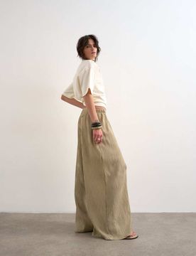 Plissee-Hose in Beige mit weitem Bein-Neutral Neutral M