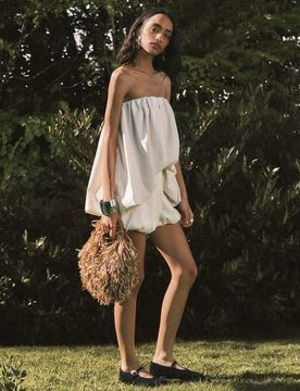Shorts aus Satin in Elfenbeinweiß mit Ballonsaum Weiß 42