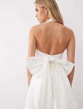 Robe courte de mariée avec dos nu et naud à l'arrière - Ivoire-Blanc 40