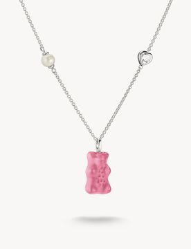 Silberfarbene Halskette mit Anhänger in Weiß und Rosa Silber 45 cm