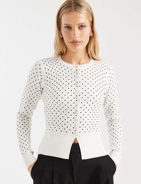 Gilet ras de cou à pois - Blanc 34
