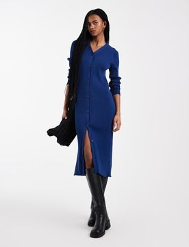 Robe boutonnée en maille - Bleu marine 42