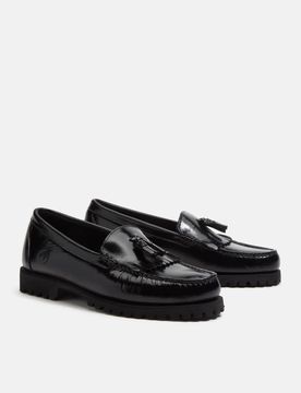 Authentic - Loafer aus Vollnarbenleder in Schwarz mit 3 Ösen Schwarz 45.5