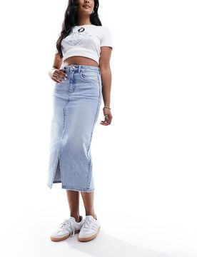 Denim-Midaxi-Rock in Hellblau mit Schlitz vorne Blau L