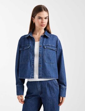 Jeanshemd in Mittelblau mit Utility-Tasche, Kombiteil Blau S