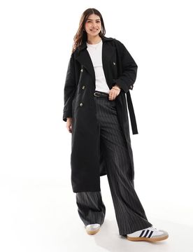 Longline-Trenchcoat in Schwarz mit Bindegürtel Schwarz XS