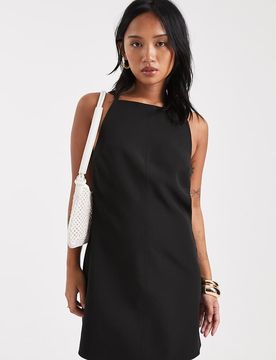 Petite - Figurbetontes Mini-Trägerkleid in Schwarz mit Ringerrücken Schwarz XL
