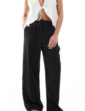 Pantalon ample en aspect lin - Noir XS