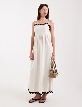 Robe caraco longue avec bords festonnés contrastants - Crème-Blanc L