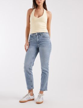 Rosie - Jean slim raccourci en tissu stretch - Bleu clair délavé L