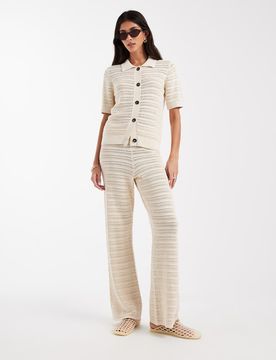 Strickhose mit weitem Bein in Birkenweiß, Kombiteil Weiß L