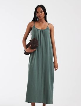 Robe longue à bretelles à enfiler - Kaki-Vert XS