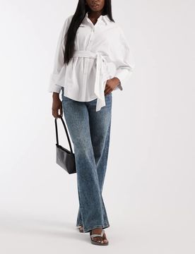 Tessa - Jean ample à taille haute et teinte vintage - Bleu moyen W26